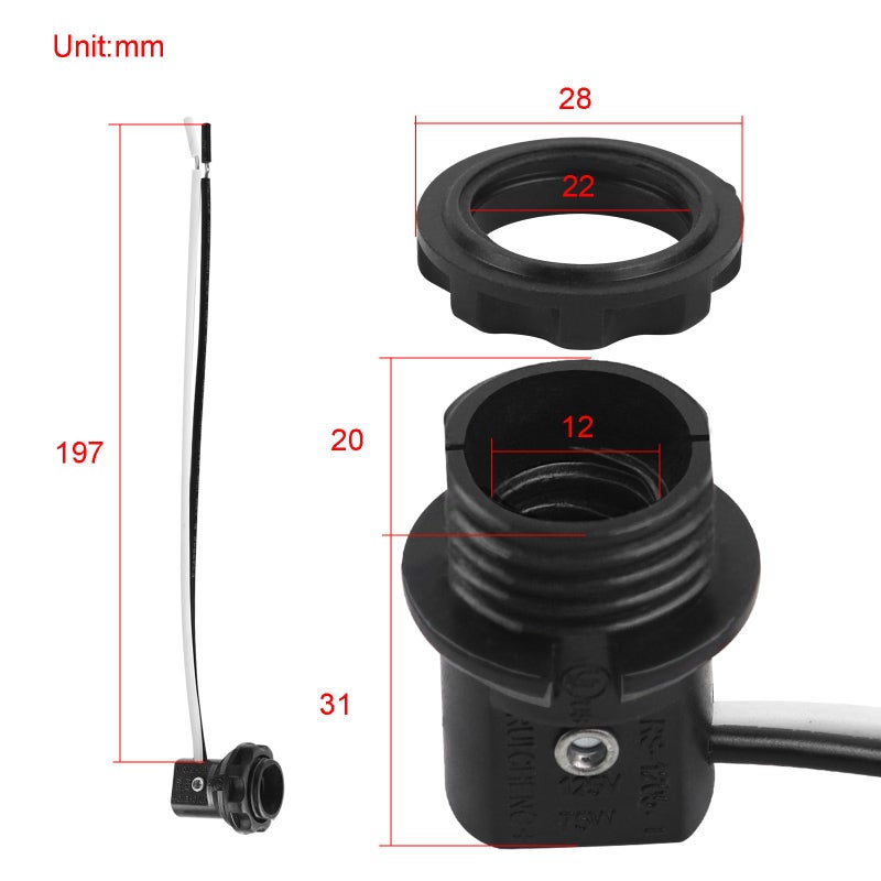 FLYPIG E12 Lamp Holder Socket, 6-Pack, Candelabra Light Socket Base with 8-Inch Wire Leads (75W 125V), for Chandelier, Christmas Lights, Ceiling Lamps - Replacement for LP1970 - Image 2